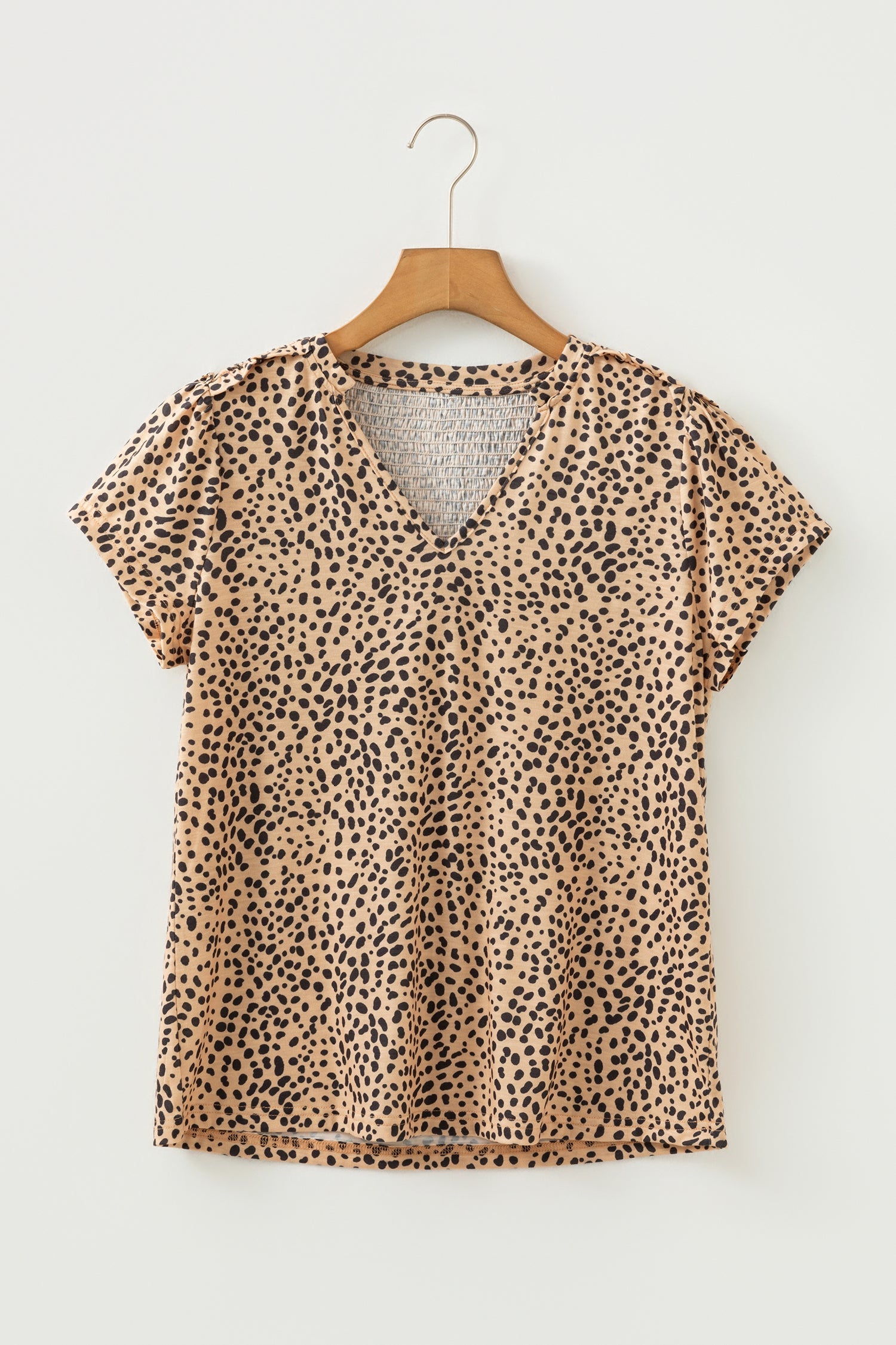 Cheetah Frilled V-Neck Short Sleeve Blouse