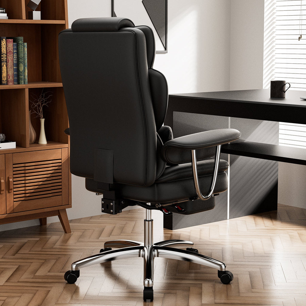 Office Chair, Big and Tall Executive Office Chair with Footrest, Leather Computer Chair, Ergonomic Reclining Chair High Back, Large Home Office Chair (Black)