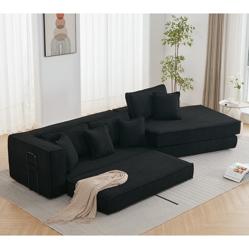 [NEW ARRIVED] [VIDEO PROVIDED]  Folding Convertible Out Sleeper Sofa Bed,2-in-1,  Combination Convertible Sofa,3 seat, Upholstered,Fold Out Floor Gaming Sofa Bed , Lamb Velvet Fabric,Living Room,Black