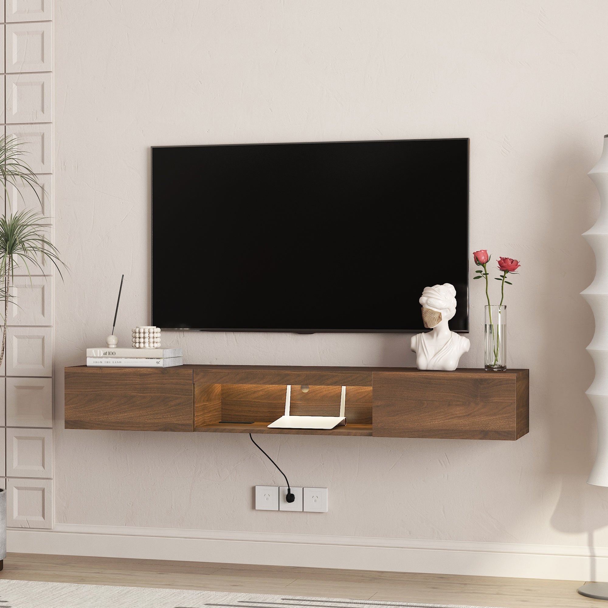 Floating TV Stand Wall Mounted with 16 Color LEDs,63' Modern TV Stand,Floating TV Cabinet Entertainment Center for 55 60 65 Inch TV
