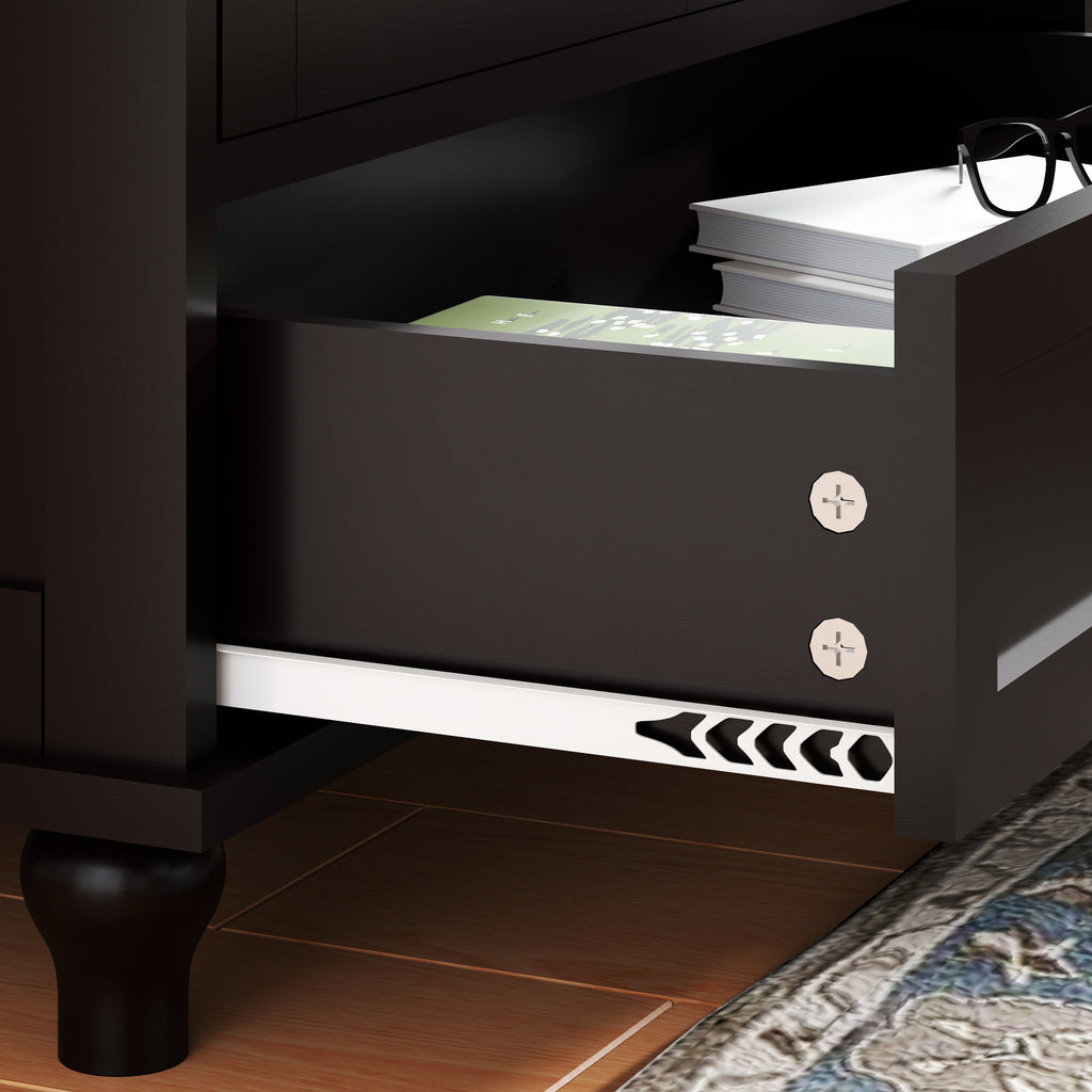Minimalist Buffet Cabinet with Double Glass Doors and Drawer, Modern Wooden Storage Sideboard in Black