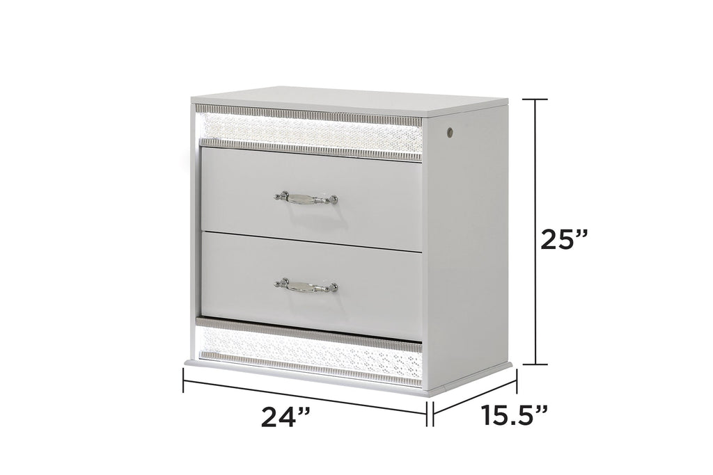 Glam Modern Style 5 Pc Queen Bedroom Set with LED Headboard Made with Wood in White(NJ INVENTORY)