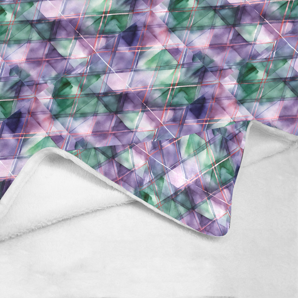 Purple and Green Faux Quilt Design Ultra-Soft Micro Fleece Blanket (Made In USA)