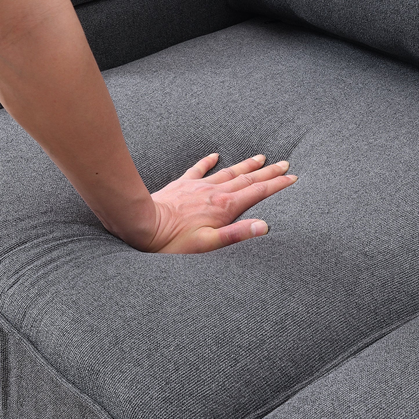 [VIDEO provided] [New] 104' 4-Seater Modern Linen Fabric Sofa with Armrest Pockets and 4 Pillows,Minimalist Style Couch for Living Room, Apartment, Office,3 Colors