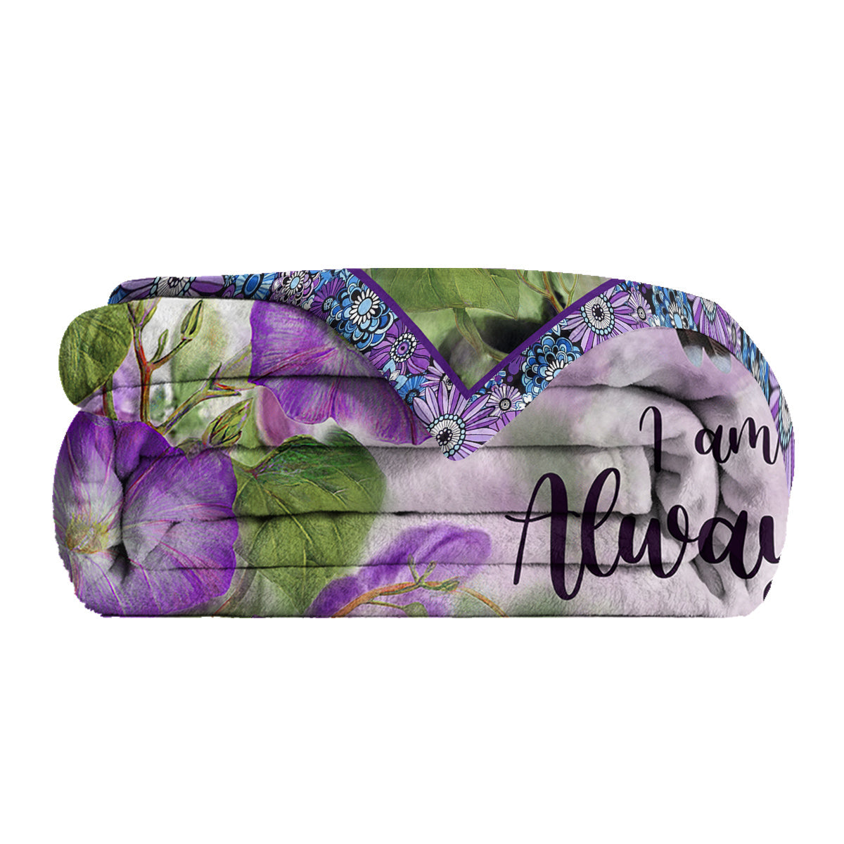 Purple Morning Glory Hummingbird Print Flannel Blanket - I Am Always With You