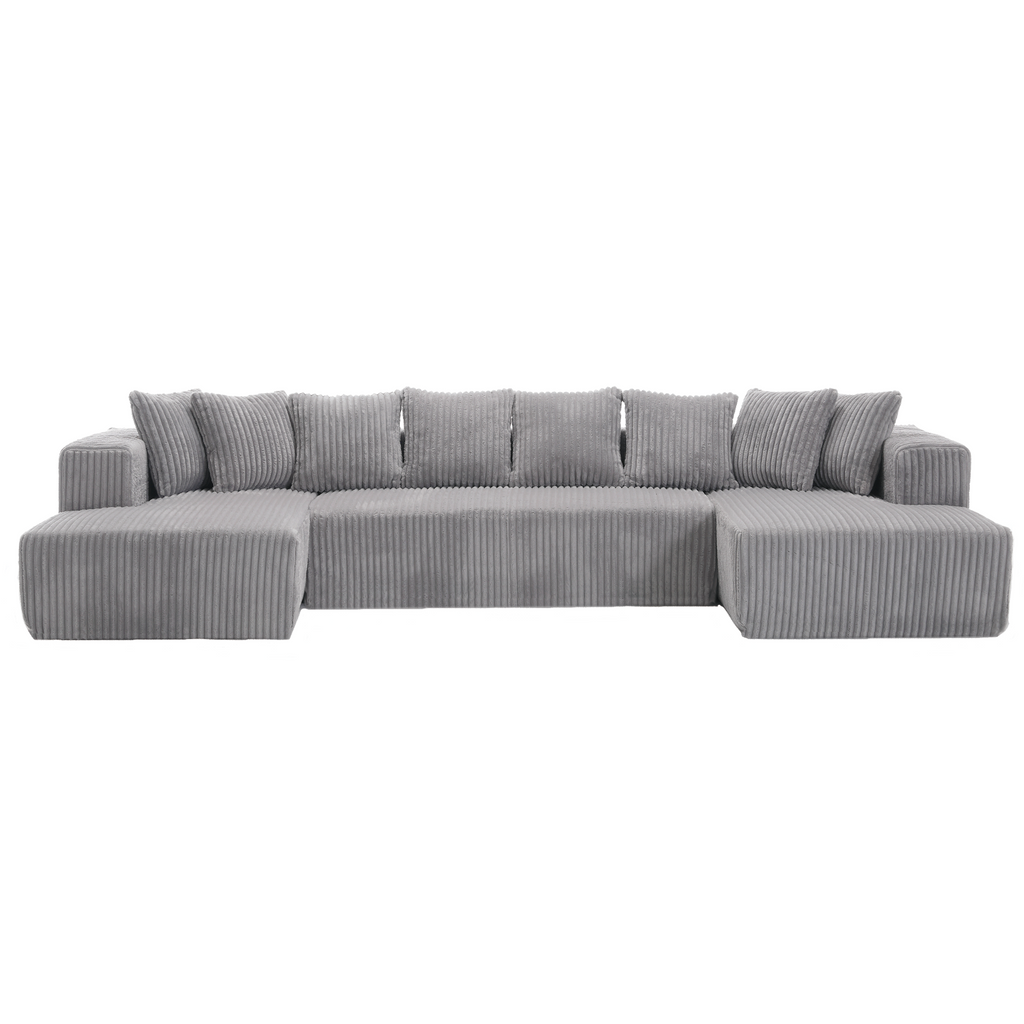 [NEW ARRIVED] [VIDEO PROVIDED]133.45'' Modular Sectional Couch, U-shaped sofa , Chaise Lounge, Striped fabric,Upholstered 4 Seater Couch for Living Room, Free Combination Sofa (Corduroy), Gray