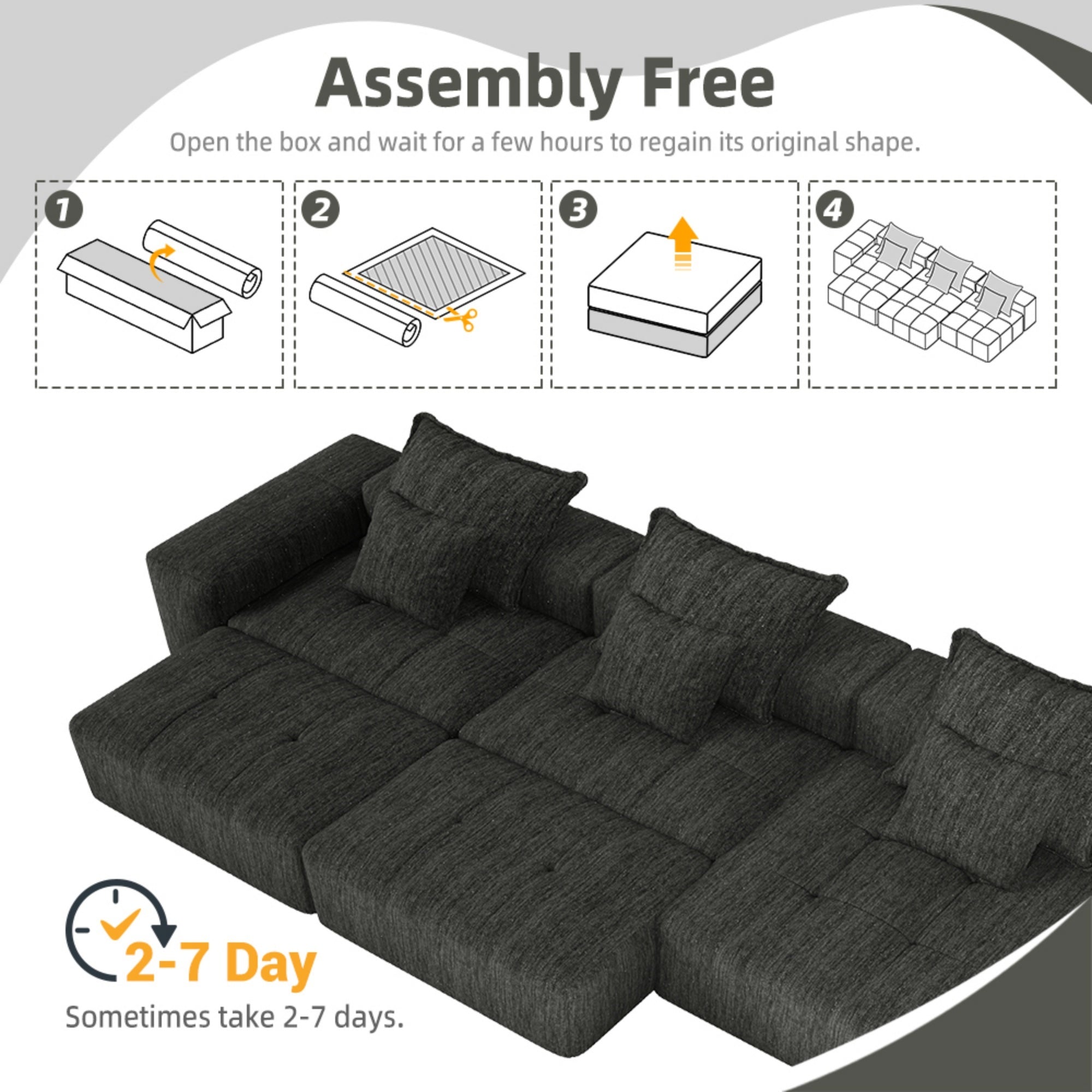 Modern Oversized Modular Sectional Sofa, Sparkling Chenille Fabric Soft Cushion Sofa with 6 Pillows, 6 PCS DIY Combination Tufted Sofa, No Assembly Required, BLACK