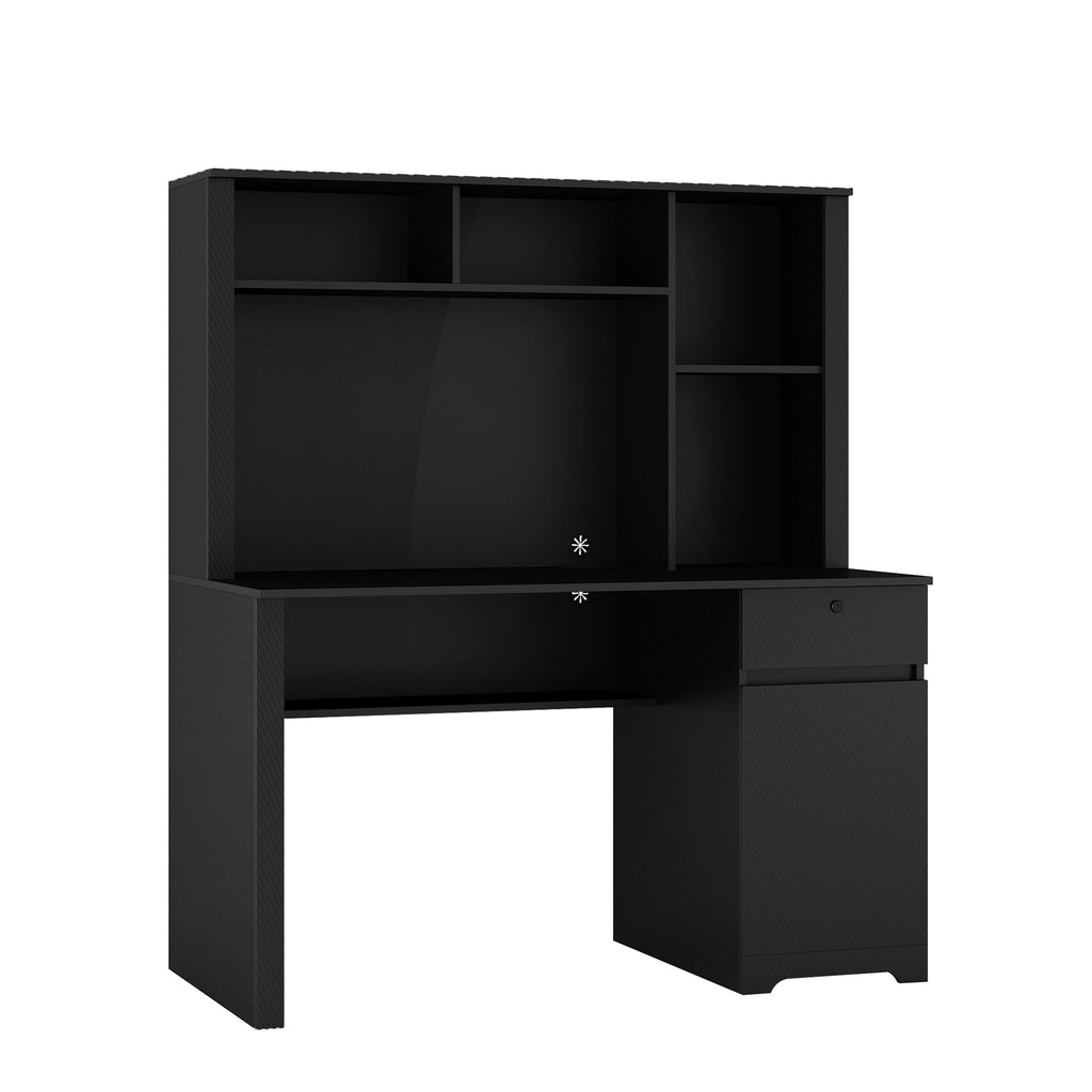 Computer Desk with Hutch & Bookshelf,Wood Executive Desk Teens Student Desk Writing Laptop Home Office Desk with Drawers,3 AC Outlets and 2 USB Charging Ports,Study Laptop Table for Home