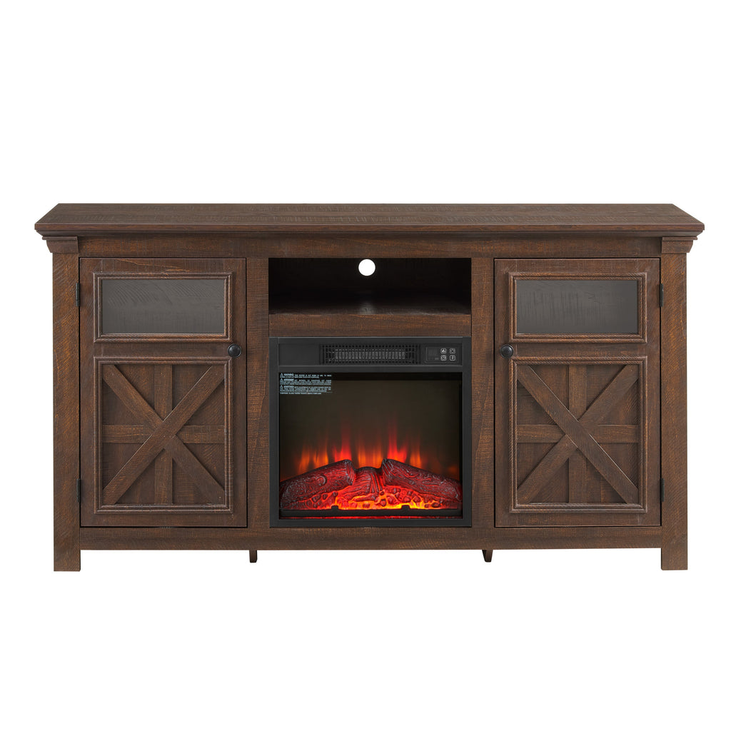 2 Doors Cabinet Farmhouse  Cabinet, Farmhouse TV Stand Barn Design,Farmhouse TV Media Stand, Large Barn Inspired Home Entertainment Console with 18' fireplace insert,Espresso,60.23'W*15.35'D*31.7'H