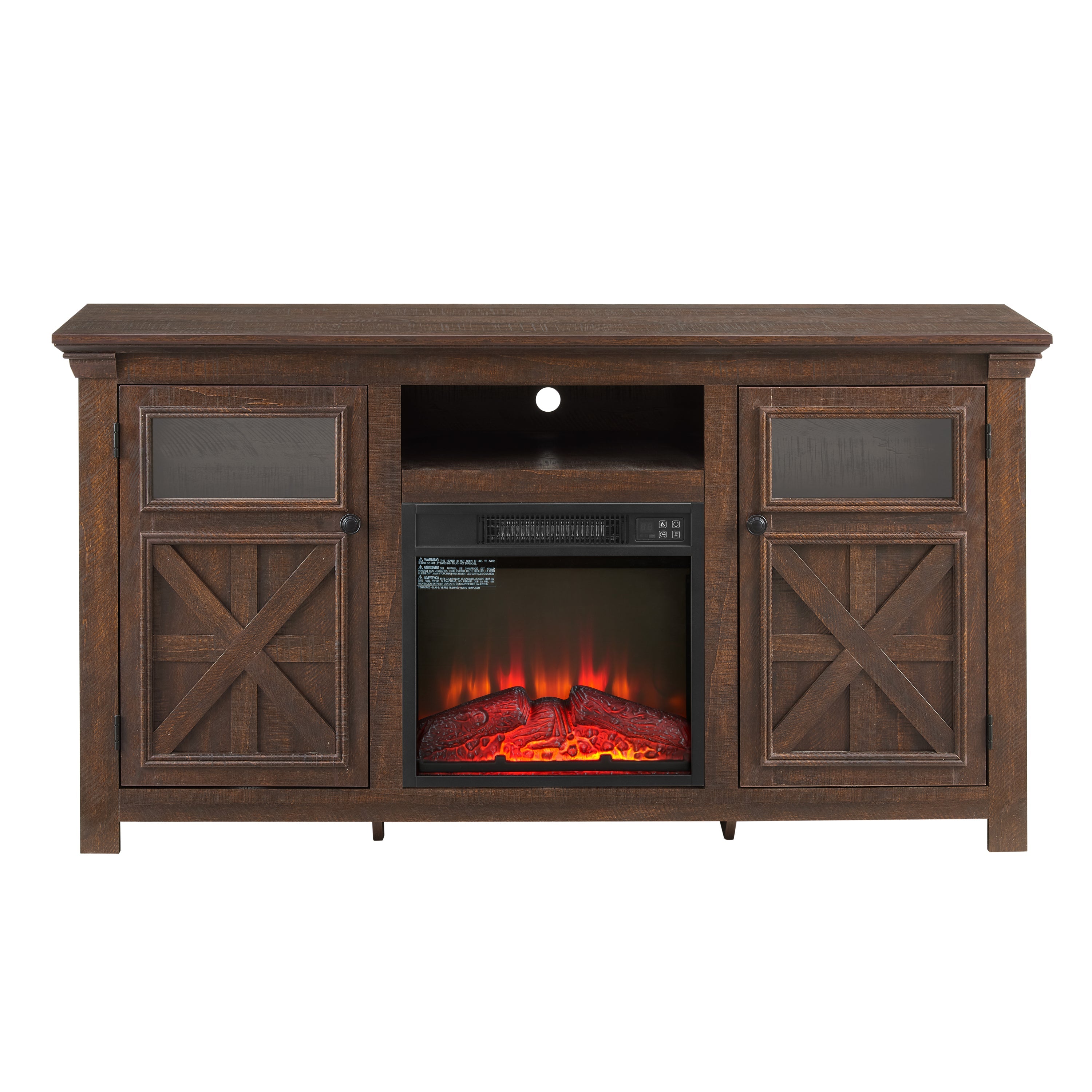 2 Doors Cabinet Farmhouse  Cabinet, Farmhouse TV Stand Barn Design,Farmhouse TV Media Stand, Large Barn Inspired Home Entertainment Console with 18' fireplace insert,Espresso,60.23'W*15.35'D*31.7'H