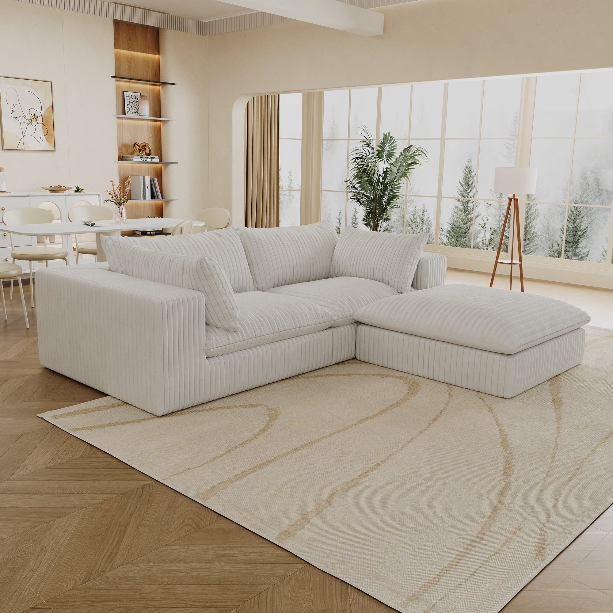 39.8' Cloud Sofa,Corduroy Fabric,Deep Seat Couches,Double-layer design,Removable  Cushion,No Assembly, DIY Combination for Living room, Bedroom,Conference room ,Apartment,White
