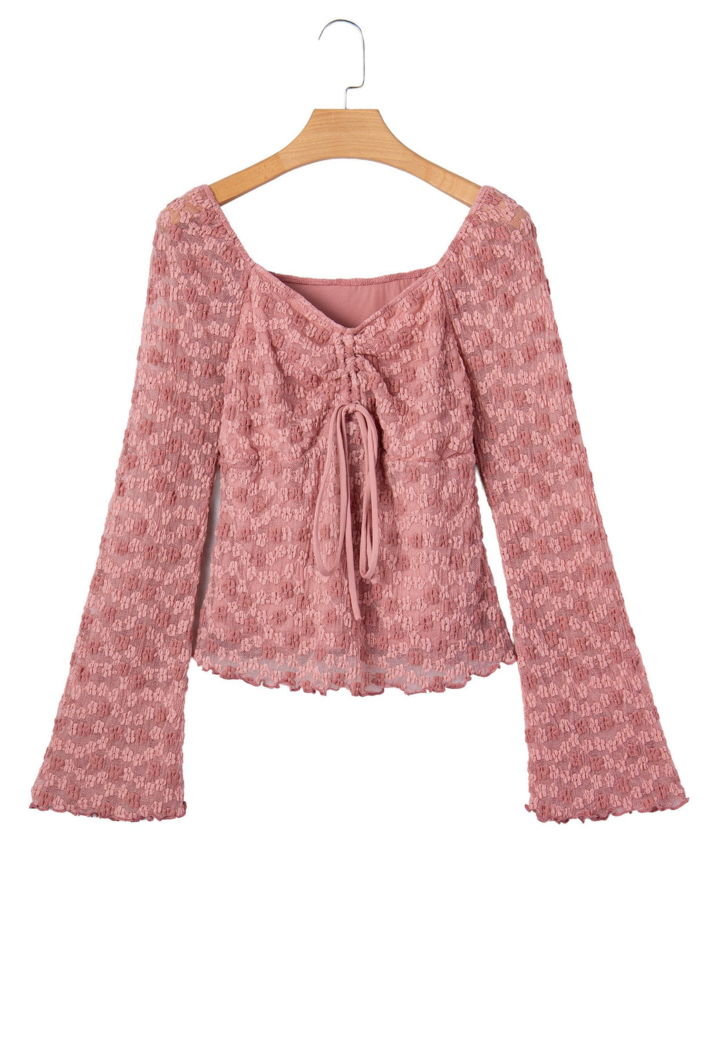 Floral Lace Drawstring Square Neck Blouse