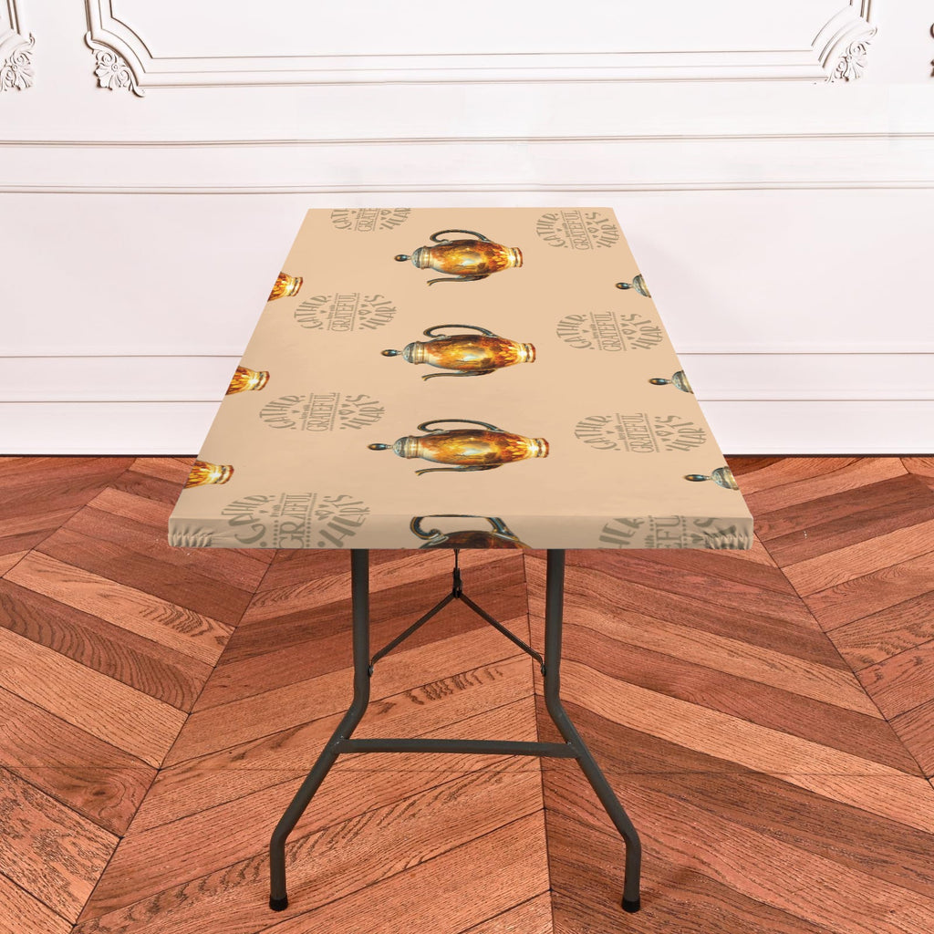 Gather with Grateful Hearts Teapots Thanksgiving Elastic Table Cover - 72" x 30" (Made in USA)