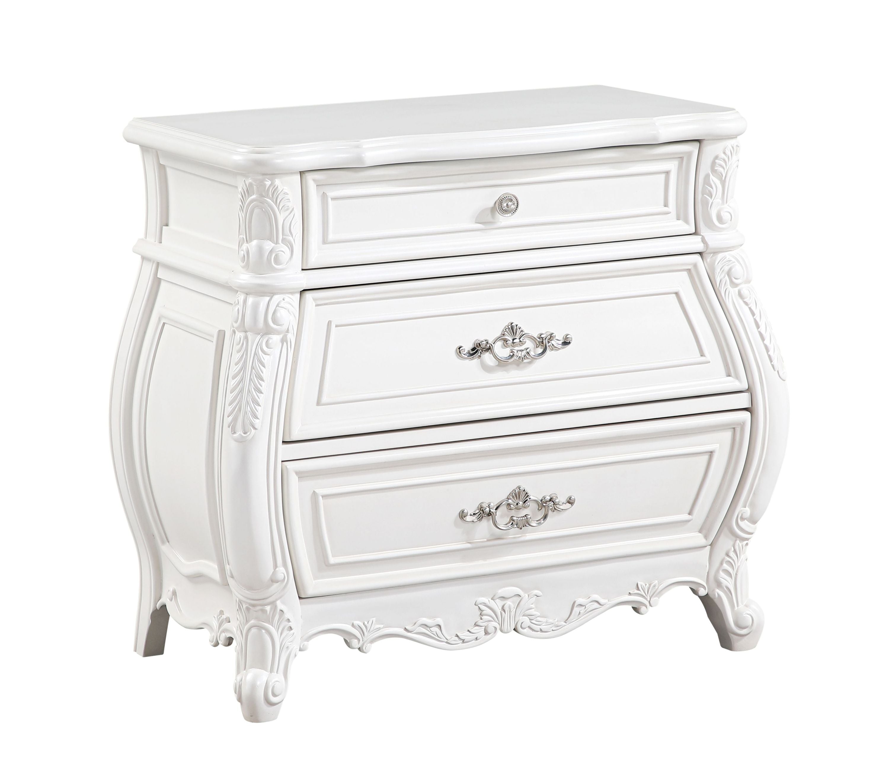 Opulence Modern Style 4 Pc King Bedroom Set Made with Wood in Pearl White