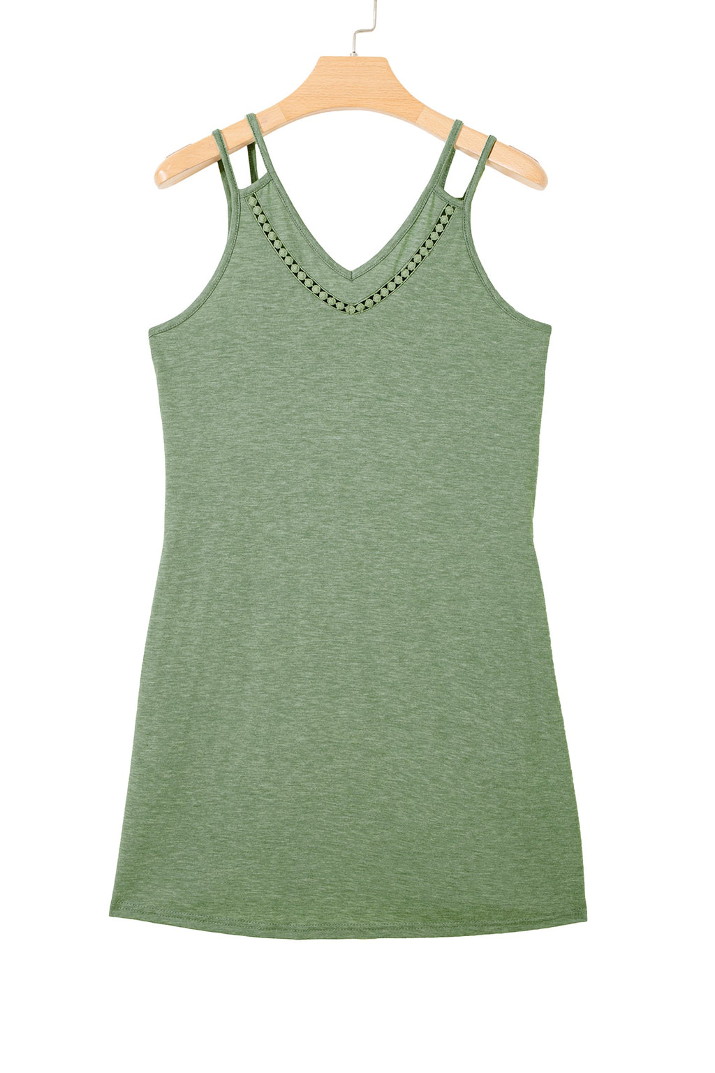 Solid Lace Trim V-Neck Sleeveless Mini Dress