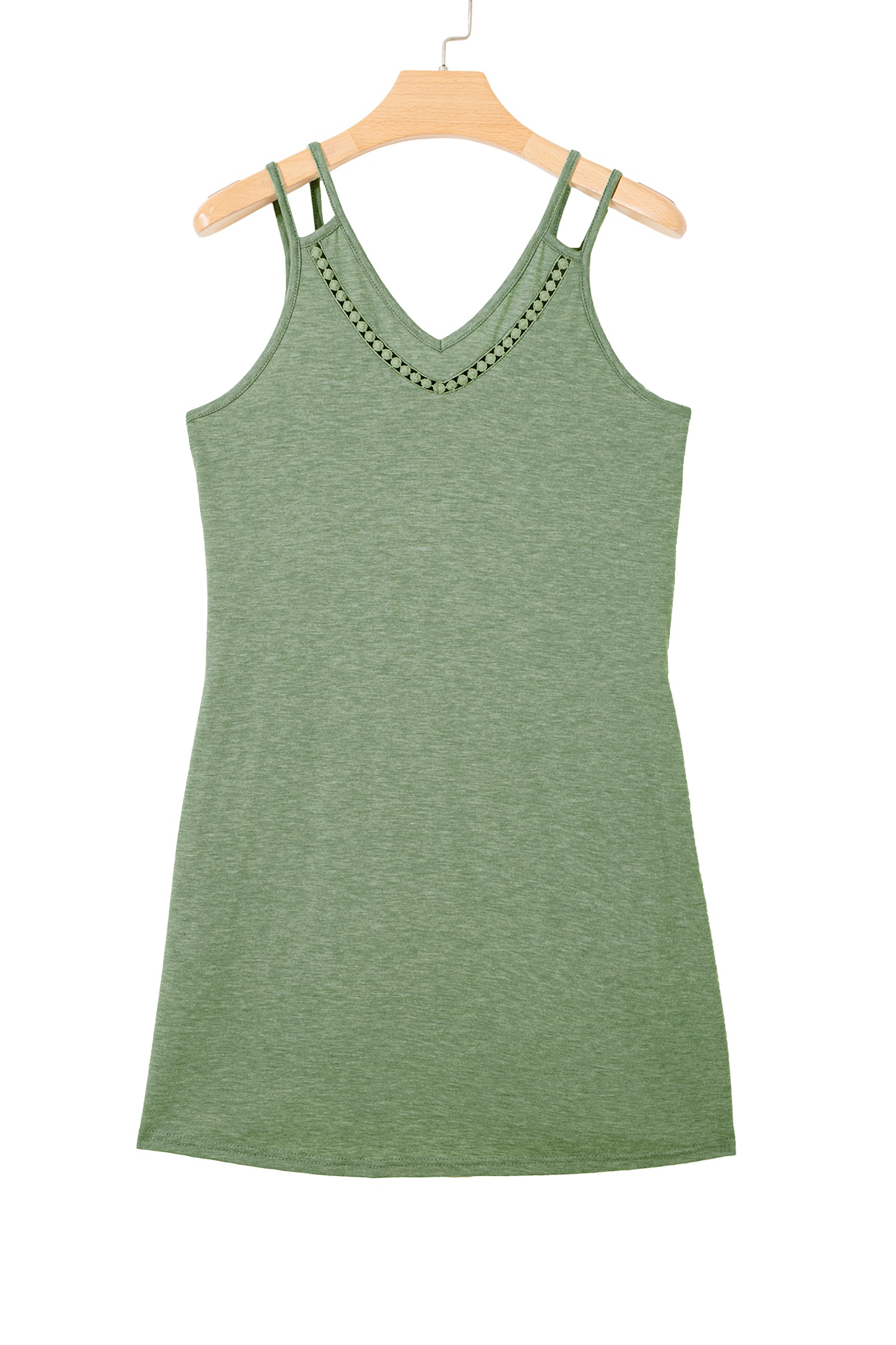Solid Lace Trim V-Neck Sleeveless Mini Dress