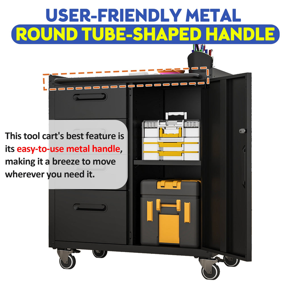 Sturdy Metal Tool Storage Cabinet with Wheels - Heavy-Duty Garage and Office Organizer, Black/Gray, Steel