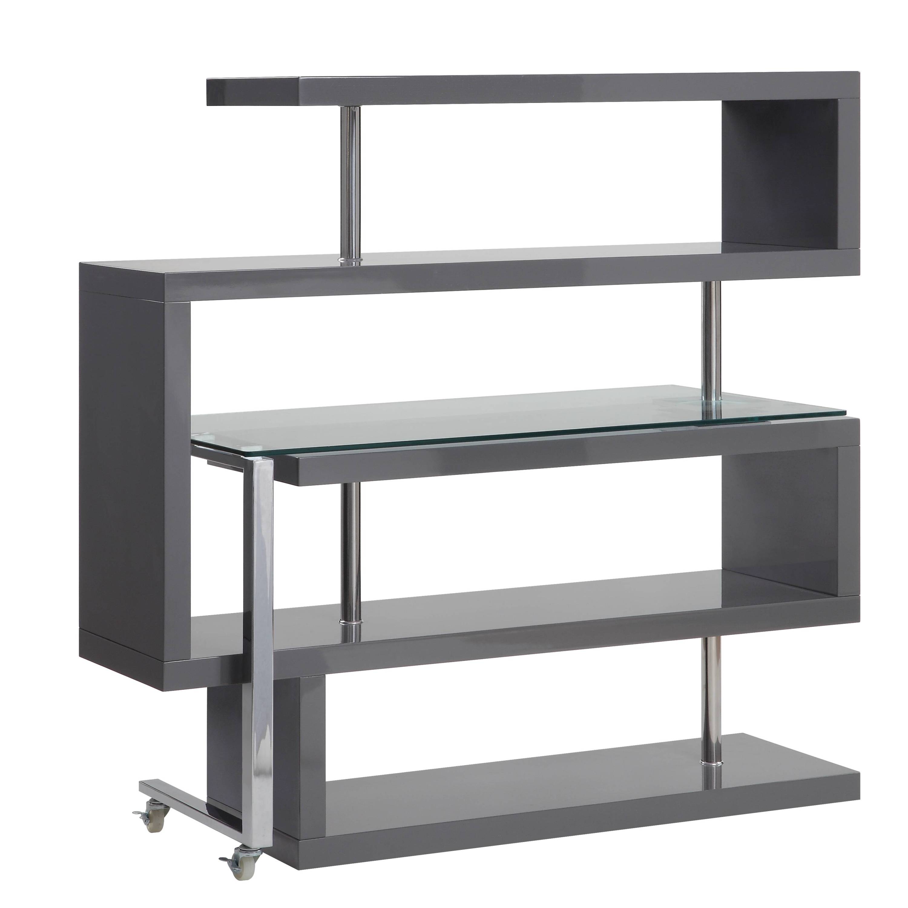 Buck II Clear Glass, Chrome High Gloss Finish Writing Desk with Shelf