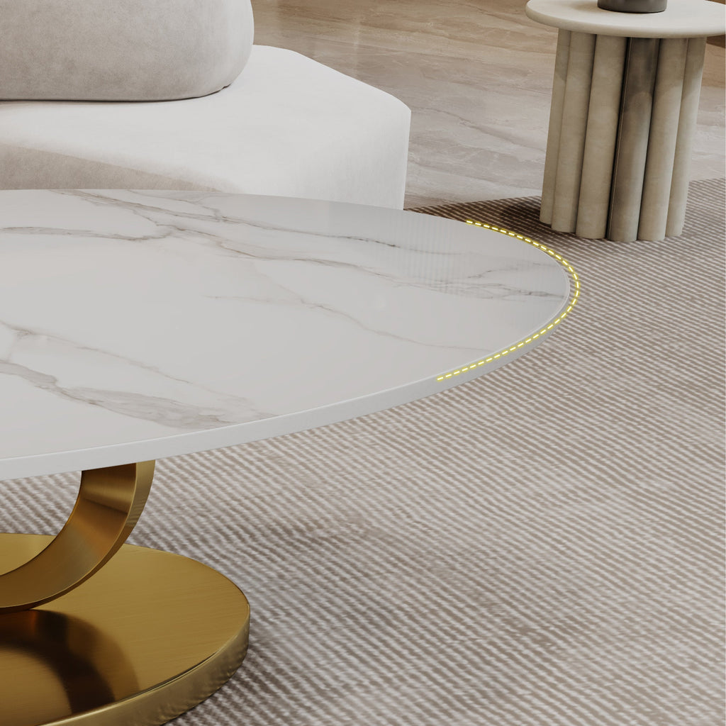 Marble Coffee Table with Sculptural Stainless Steel Base