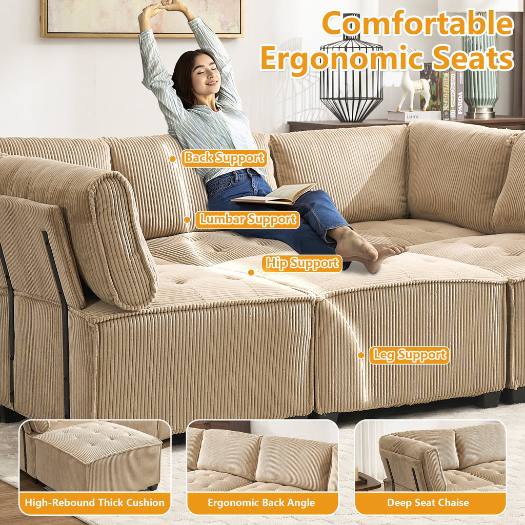 UNITED WE WIN Modular Sectional Sofa U Shaped Modular Couch with Reversible Chaise Modular Sofa Sectional Couch,6- Seat Convertible Sofa,Fit for Living Room