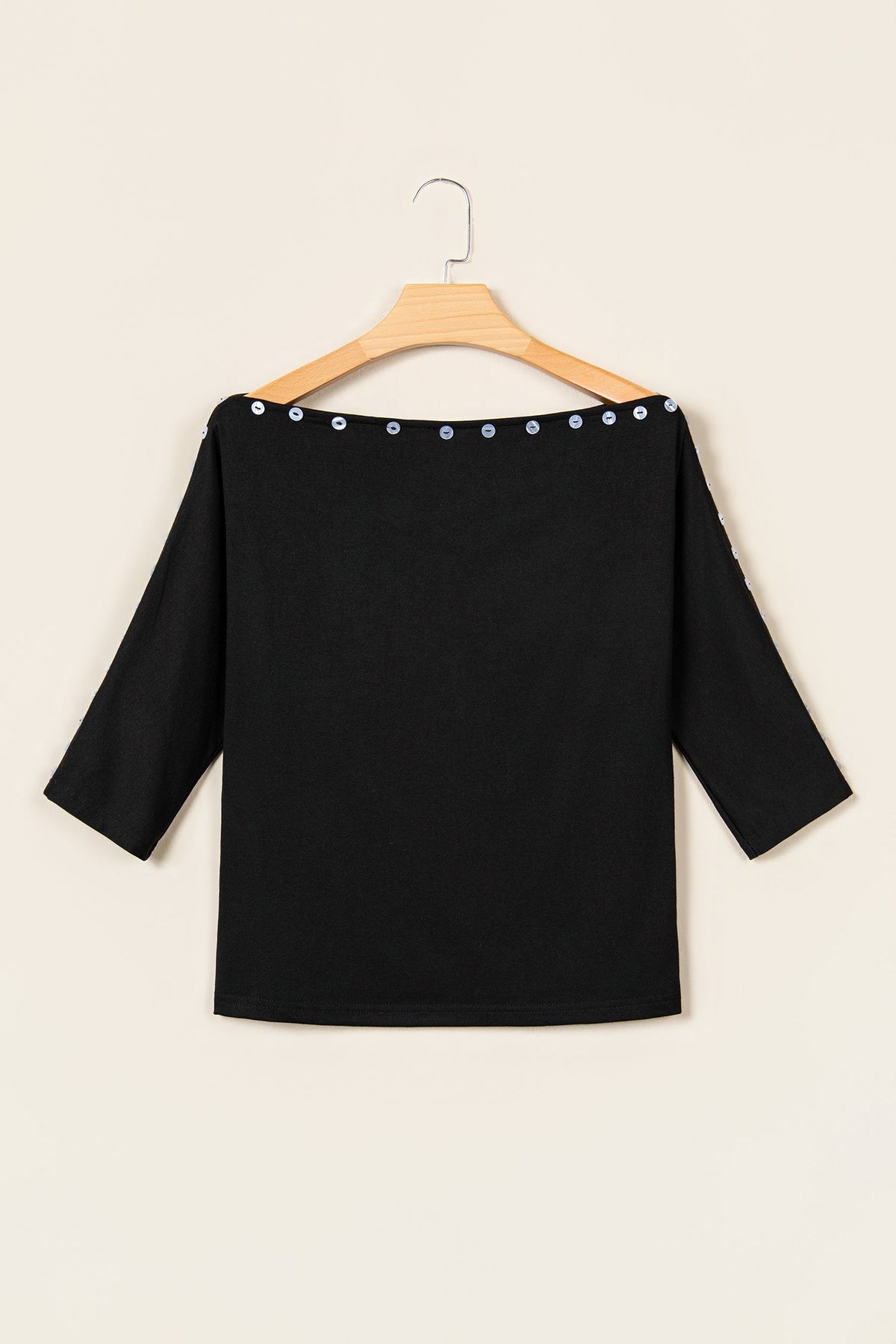 Solid Buttoned Off Shoulder 3/4 Sleeve Top