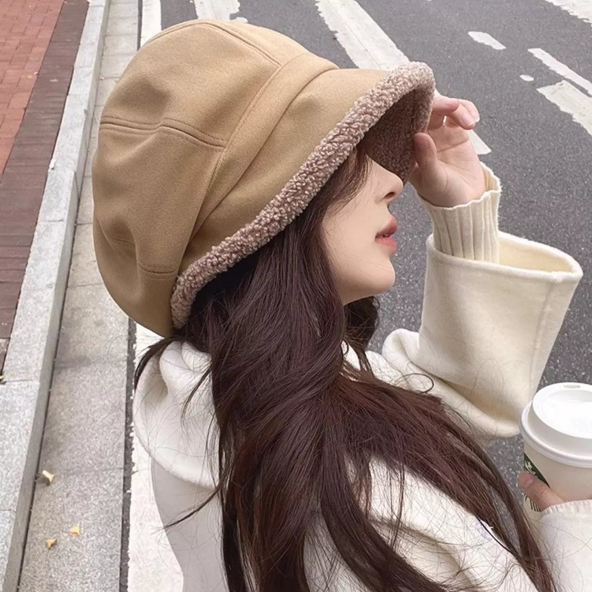 Plush Trim Baker Boy Hat