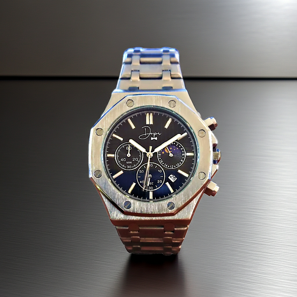 Stainless Steel Chronograph Watch- ChronoLunar Black Dial by Dapper Watches
