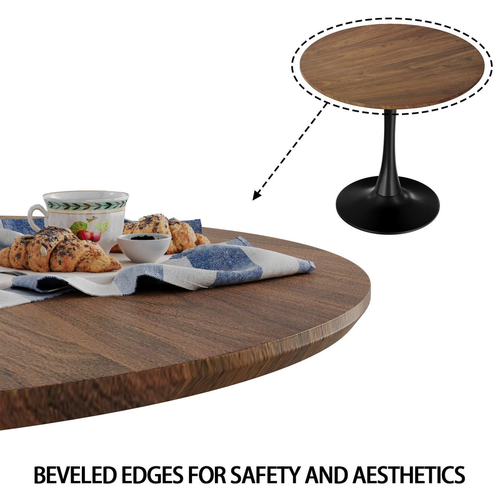 Mid-Century Round Dining Table, Walnut Color, MDF Table Top & Pedestal Base, 31.5 Inches