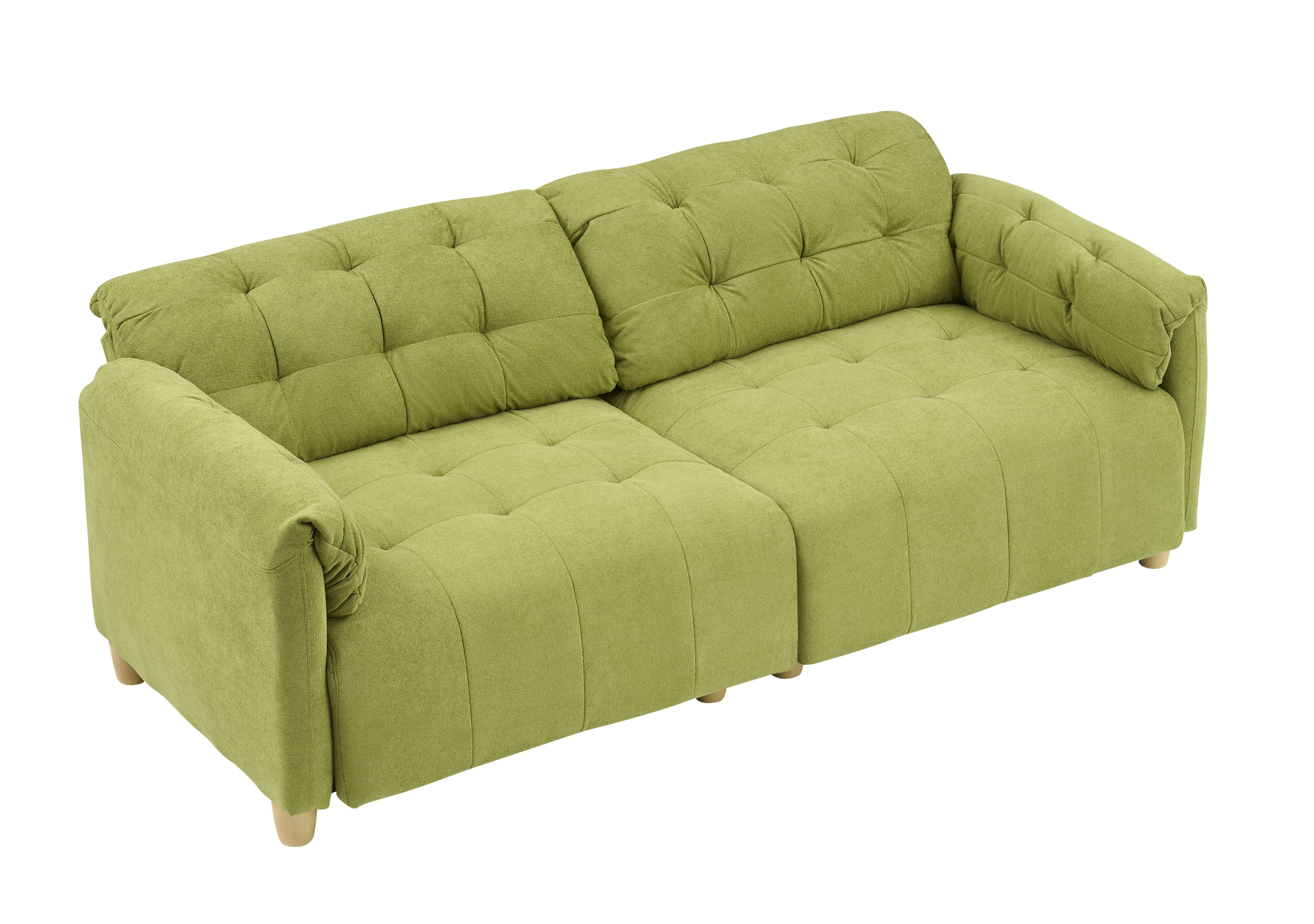French retro cloud fabric double-seat creamy style straight-line sofa for the living room.