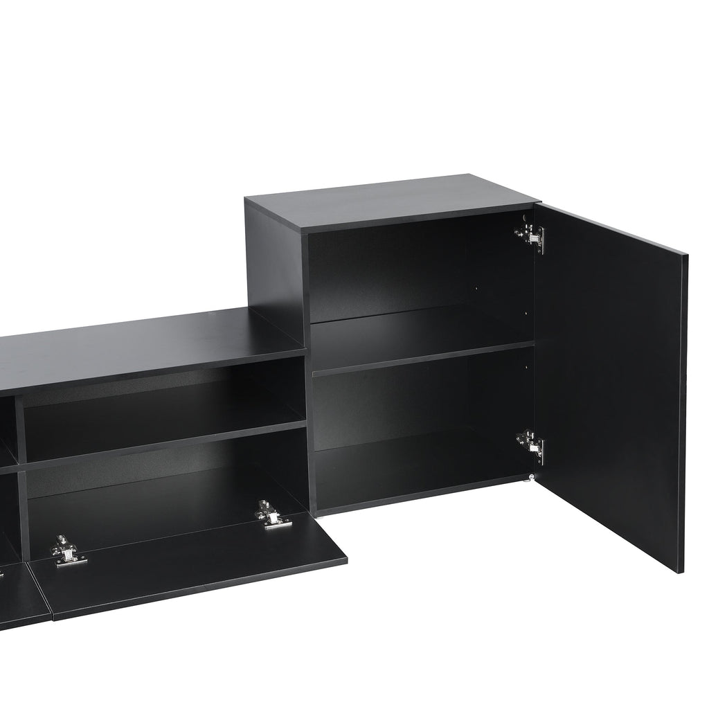 ON-TREND High Gloss TV Stand with Ample Storage Space, Media Console for TVs Up to 78', Versatile Entertainment Center with Wall Mounted Floating Storage Cabinets for Living Room, Black