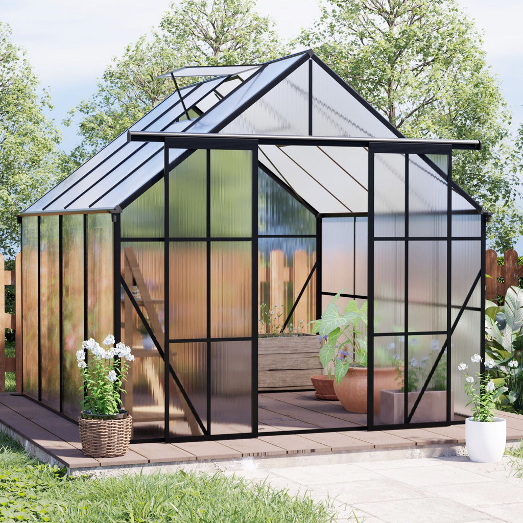 Double Door Polycarbonate house Raised Base And Anchor Aluminum Heavy Duty Walk In houses For Outdoor Backyard In All Season