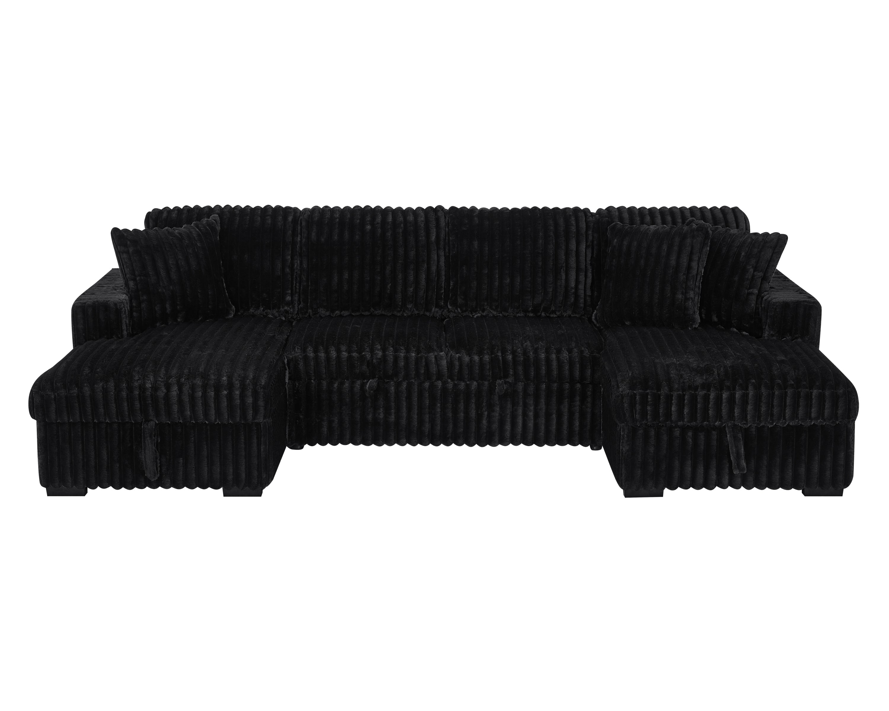 U Shaped Sleeper Sofa, 122 inch Overisze - 2 in 1 Pull Out Bed, Sectional Sleeper Sofa with Double Storage Chaise for Living Room, Rabbit plush Corduroy Fabric Couch, Black