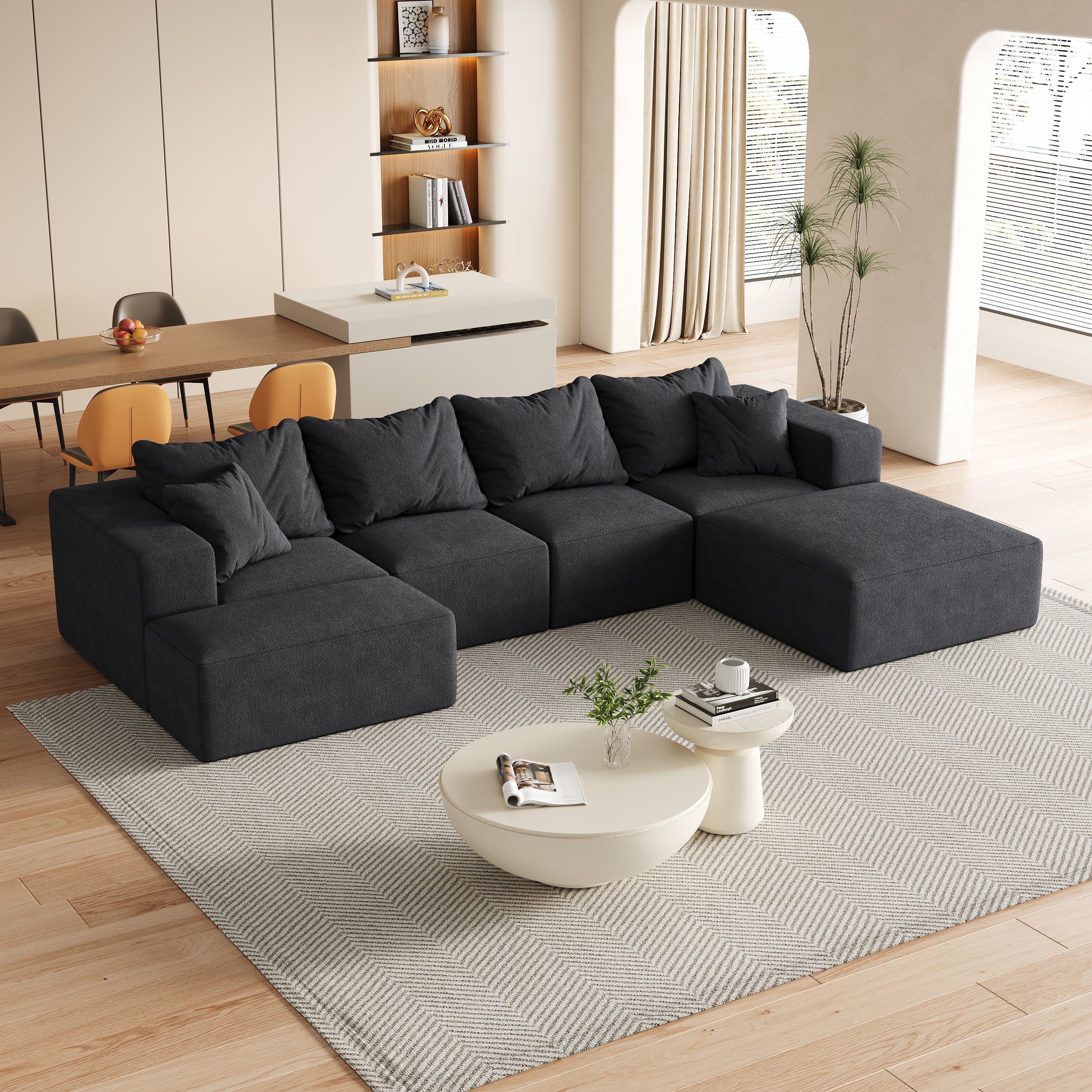 Modern Upholstered Sectional Boneless Couch Set,Modular 132' L Shaped Sectional Living Room Sofa Set With 6 Pillows,Free Combination Sofa Couch for Living Room,Bedroom