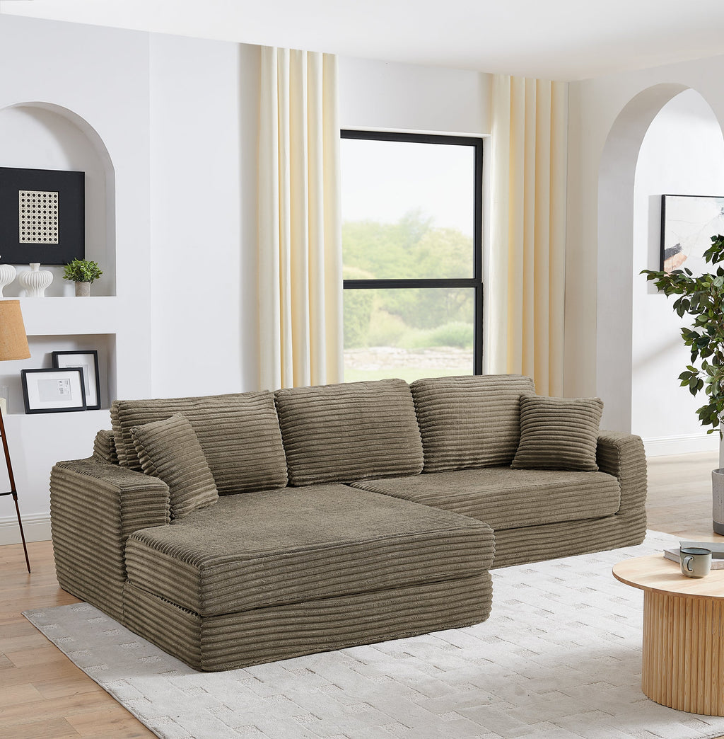 Left sofa seat,L shape Modular Sectional Sofa, Compressed Sectional Sofa Modern Minimalist Style Corduroy Couch,Unfold into a bed, Bedroom, Comfy Compressed Sofa Couch Space-Efficient Design-Brown