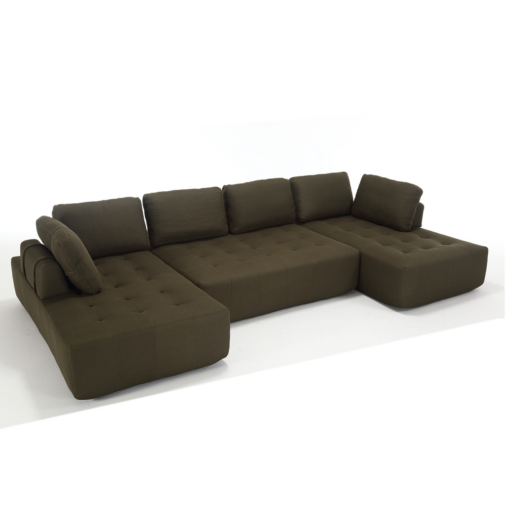 [NEW ARRIVED] [VIDEO PROVIDED]138.5 'Modular Combination Sofa, U-shaped Sofa, Living Room, Apartment, Upholstered ,6-seat Sofa, Free Combination Sofa (Mesh Fabric), Breathable Fabric,Green