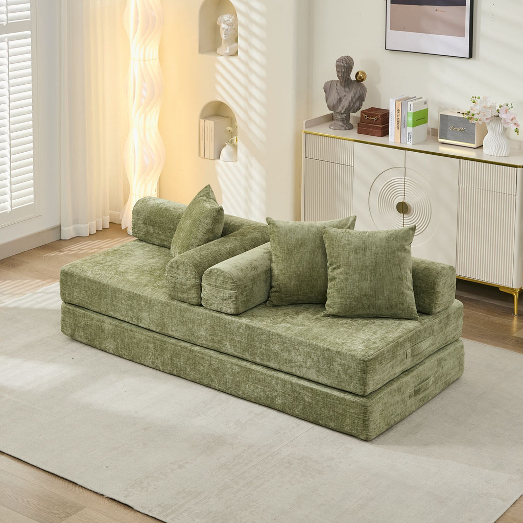 Comfy Convertible Folding Mattress Couch, Floor Sofa Bed, Chenille Floor Sofa with Armrest, Floor Sofa Lounge Couch for Living Room Bedroom Lounge Studio-Green