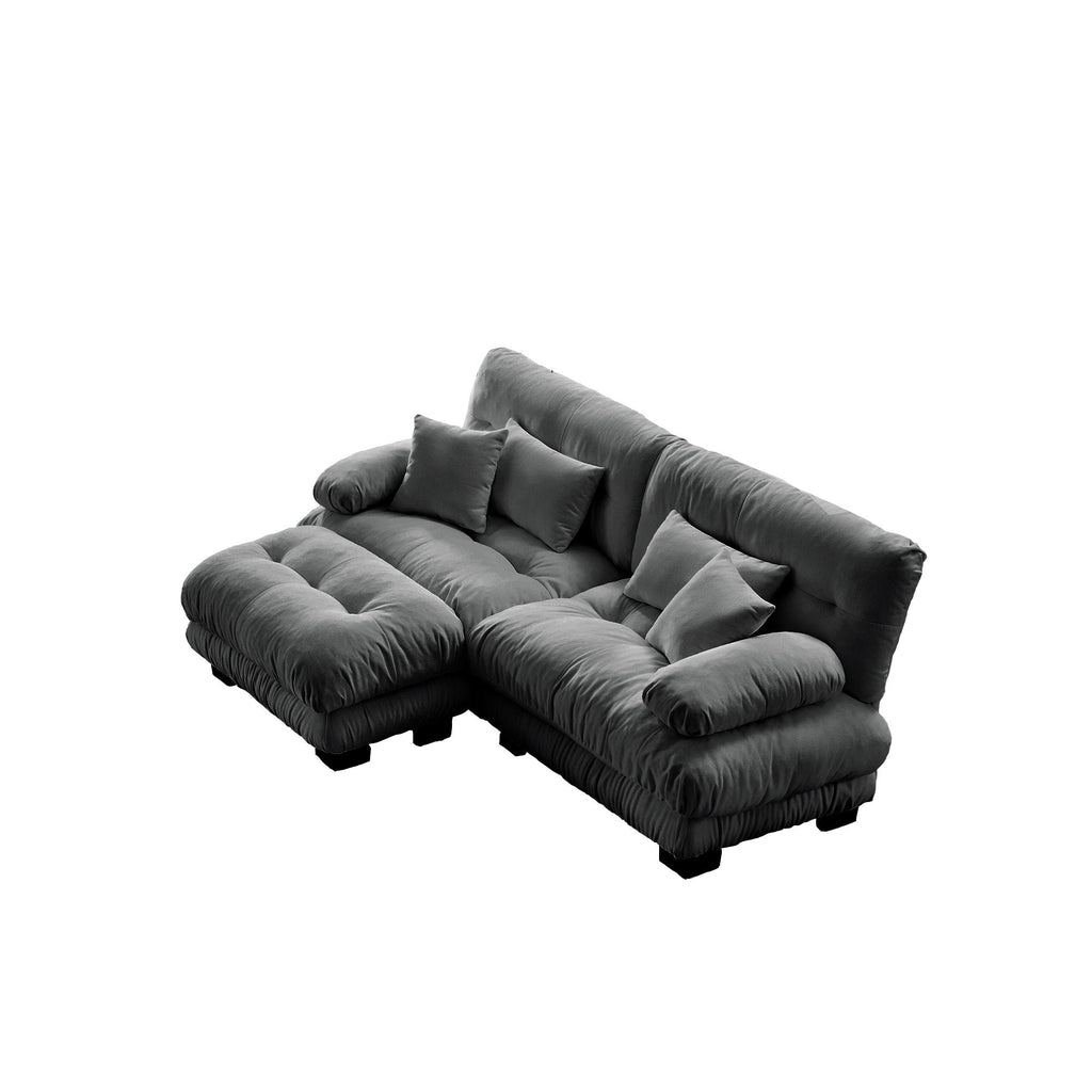 Cloud Couch Sectional Sofa for Living Room, Chenille 2 Seater Sofa with 2 Lumbar pillows and 2 throw pillows , Upholstered Wide Arm Sofa with Convertible Ottoman,Chenille Gray