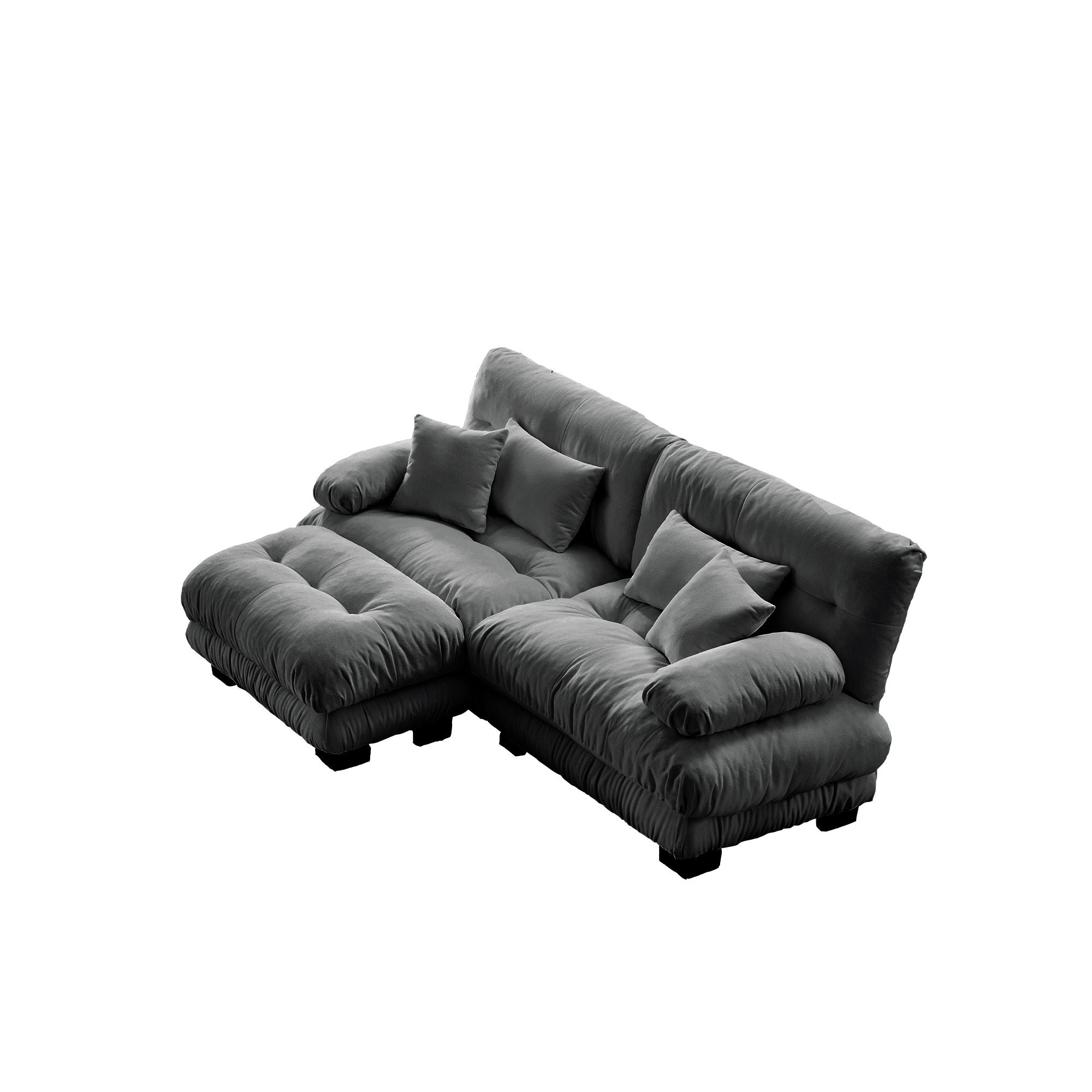 Cloud Couch Sectional Sofa for Living Room, Chenille 2 Seater Sofa with 2 Lumbar pillows and 2 throw pillows , Upholstered Wide Arm Sofa with Convertible Ottoman,Chenille Gray