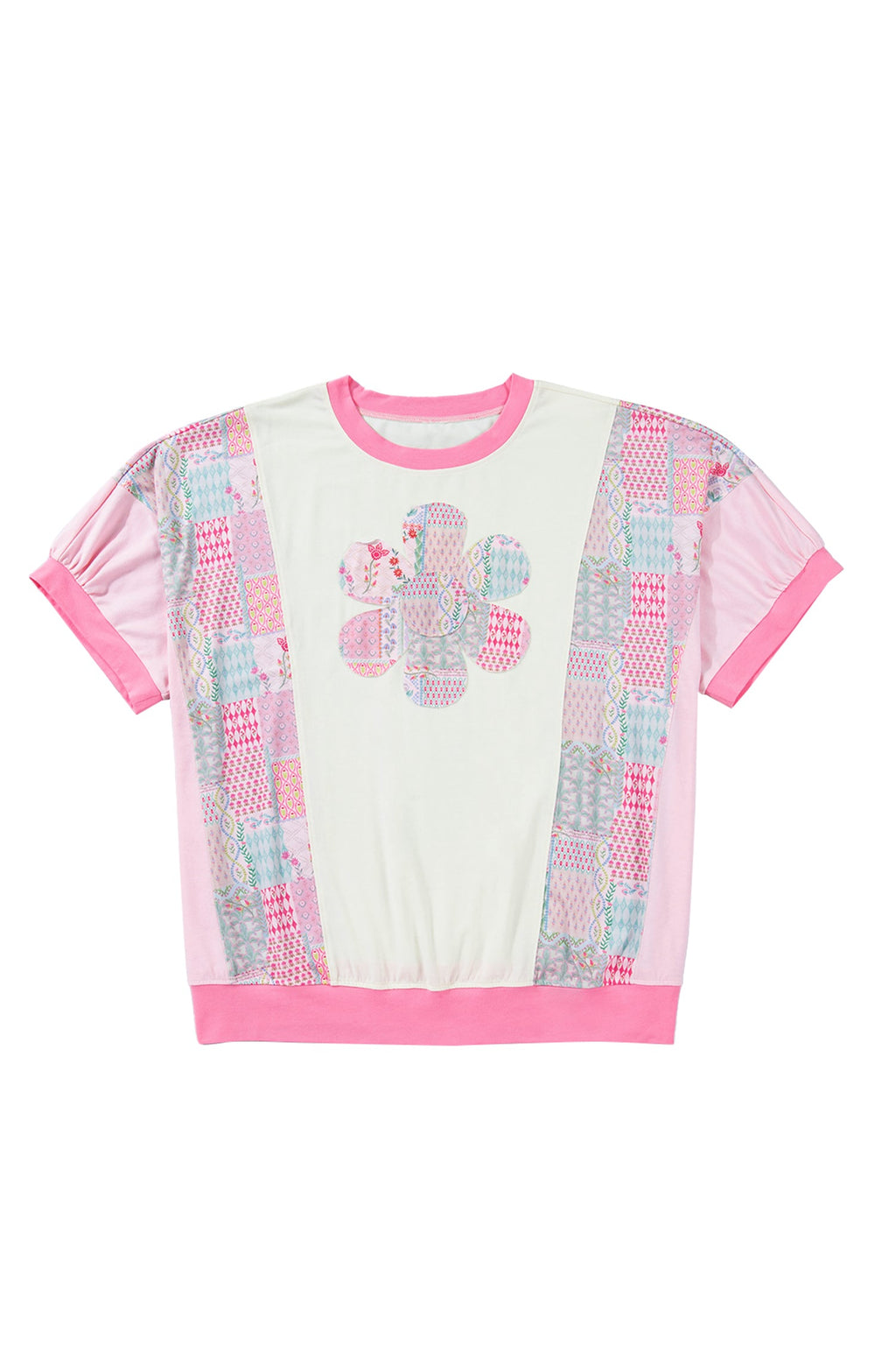 Plus Size Floral Patchwork Embroidered T-Shirt