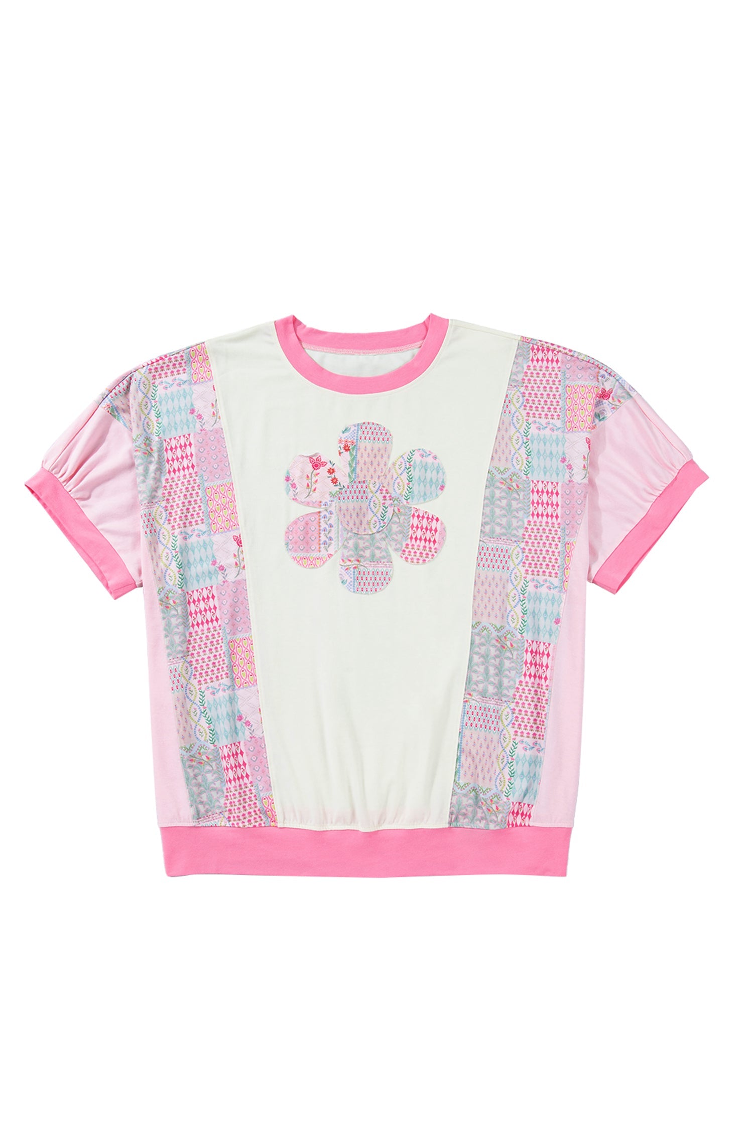 Plus Size Floral Patchwork Embroidered T-Shirt