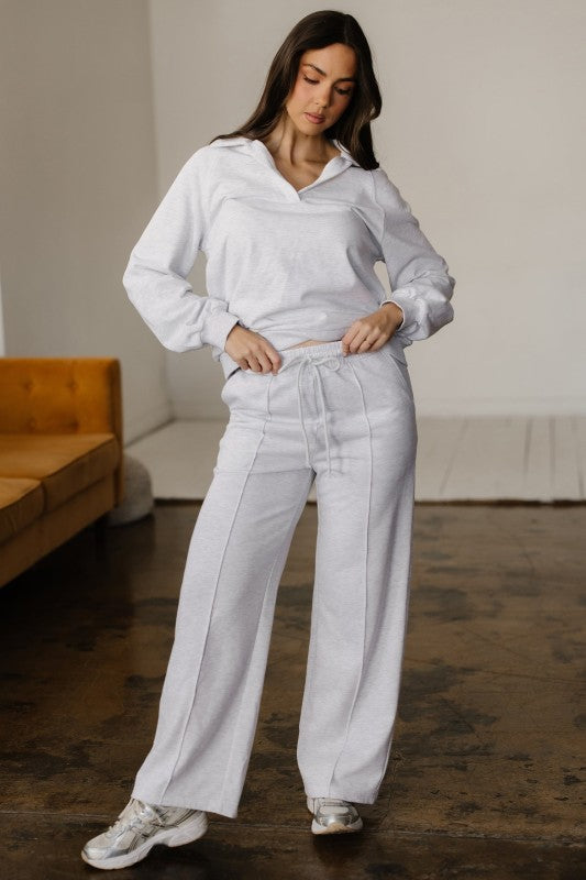 Solid V-Neck Pullover and Drawstring Sweatpants Se