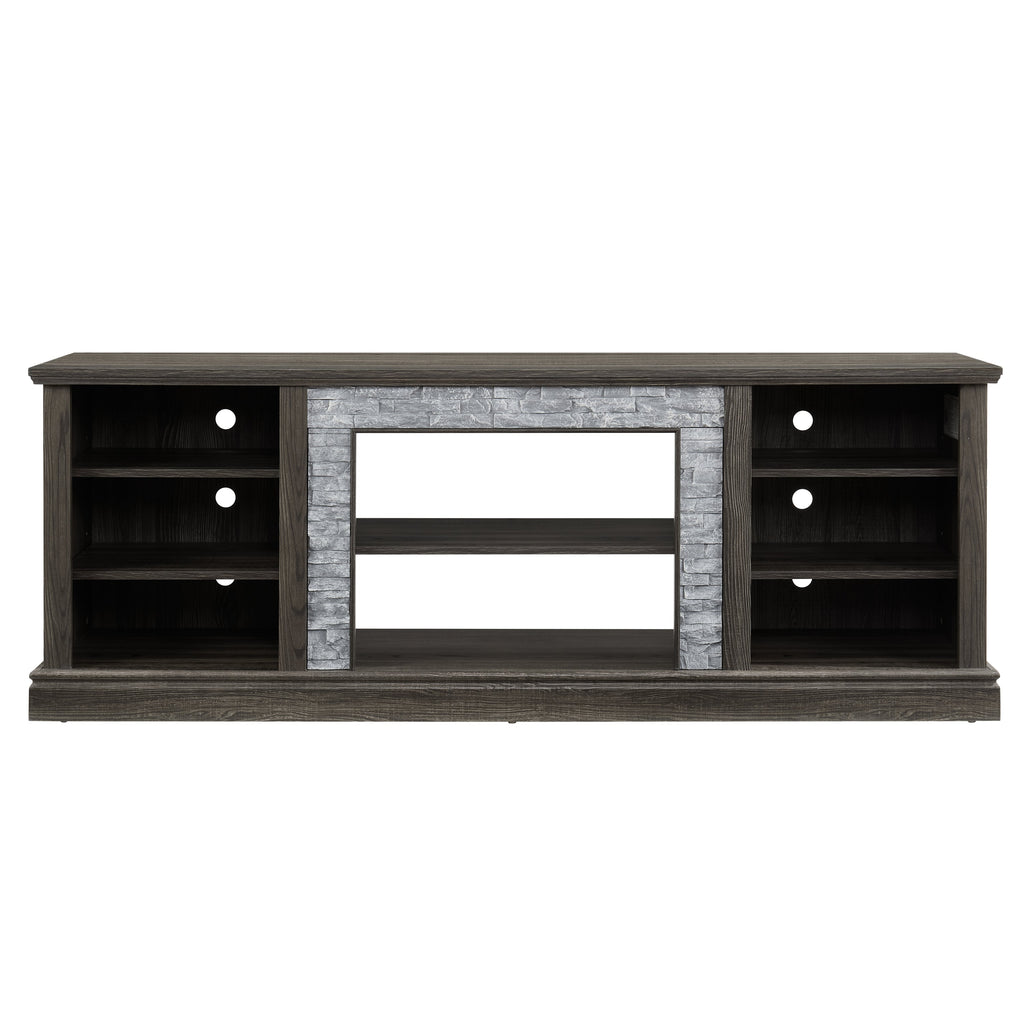 Large TV Stand TV Desk Storage Rack with Faux Stacked Stone Surround,Media Console Table with Large Storage Cabinet,Modern TV Media Entertaionment Stand,GREY, 70.12'W*15.35'D*25.83'H