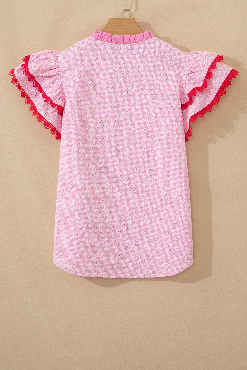 Flower Eyelet Embroidered Lace Flutter Sleeve Blouse