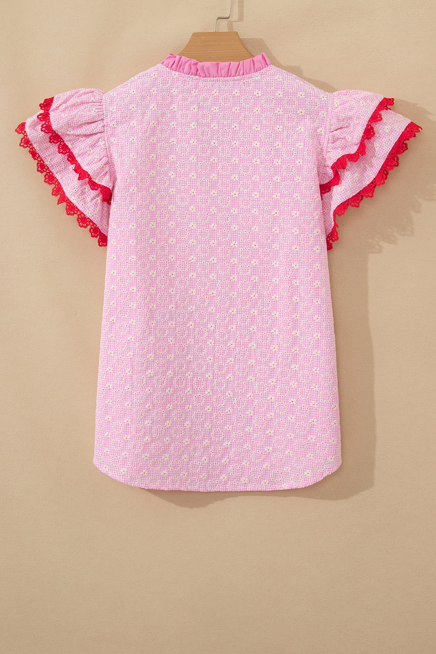 Flower Eyelet Embroidered Lace Flutter Sleeve Blouse