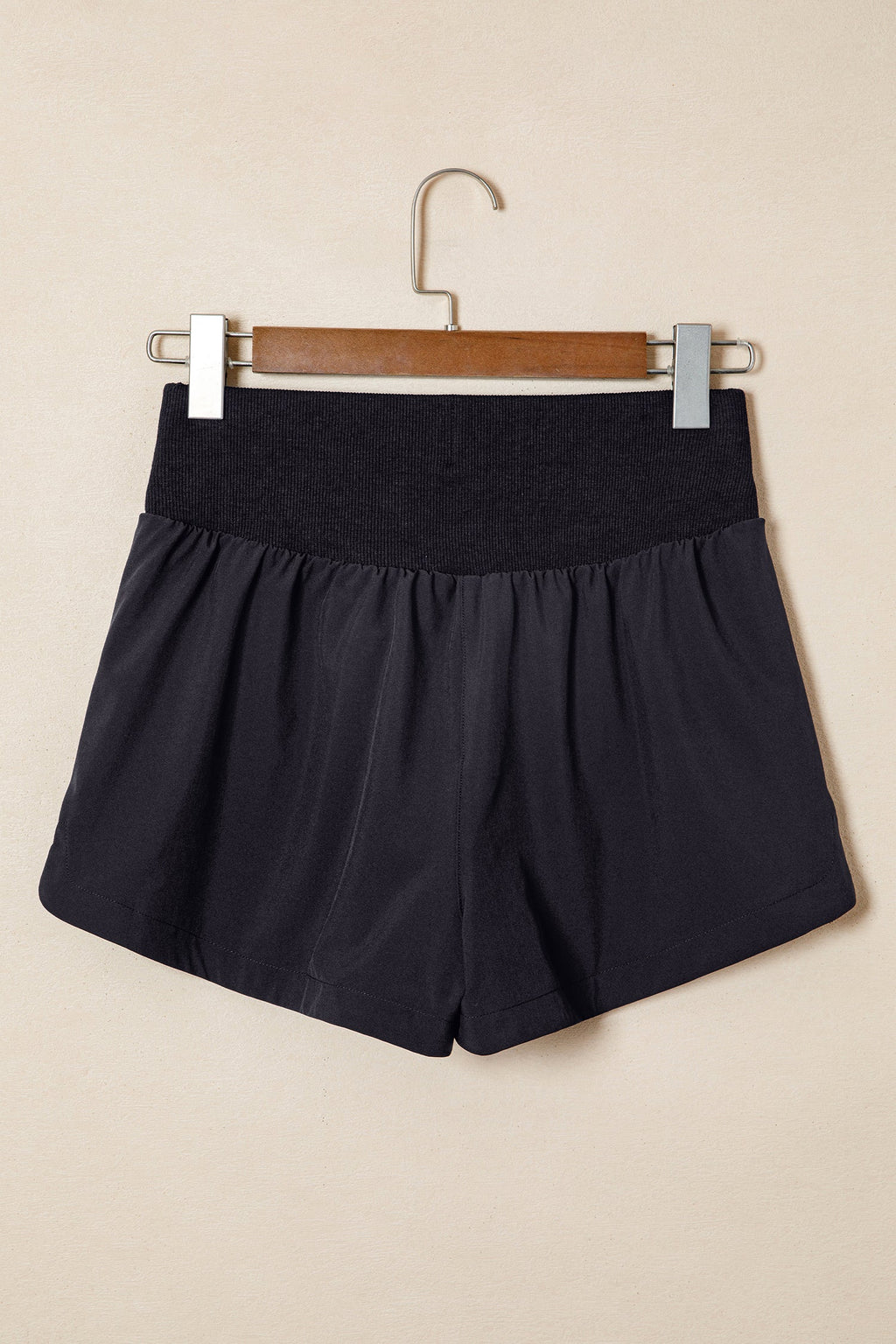 Solid Ribbed Patchwork High Waist Athletic Shorts