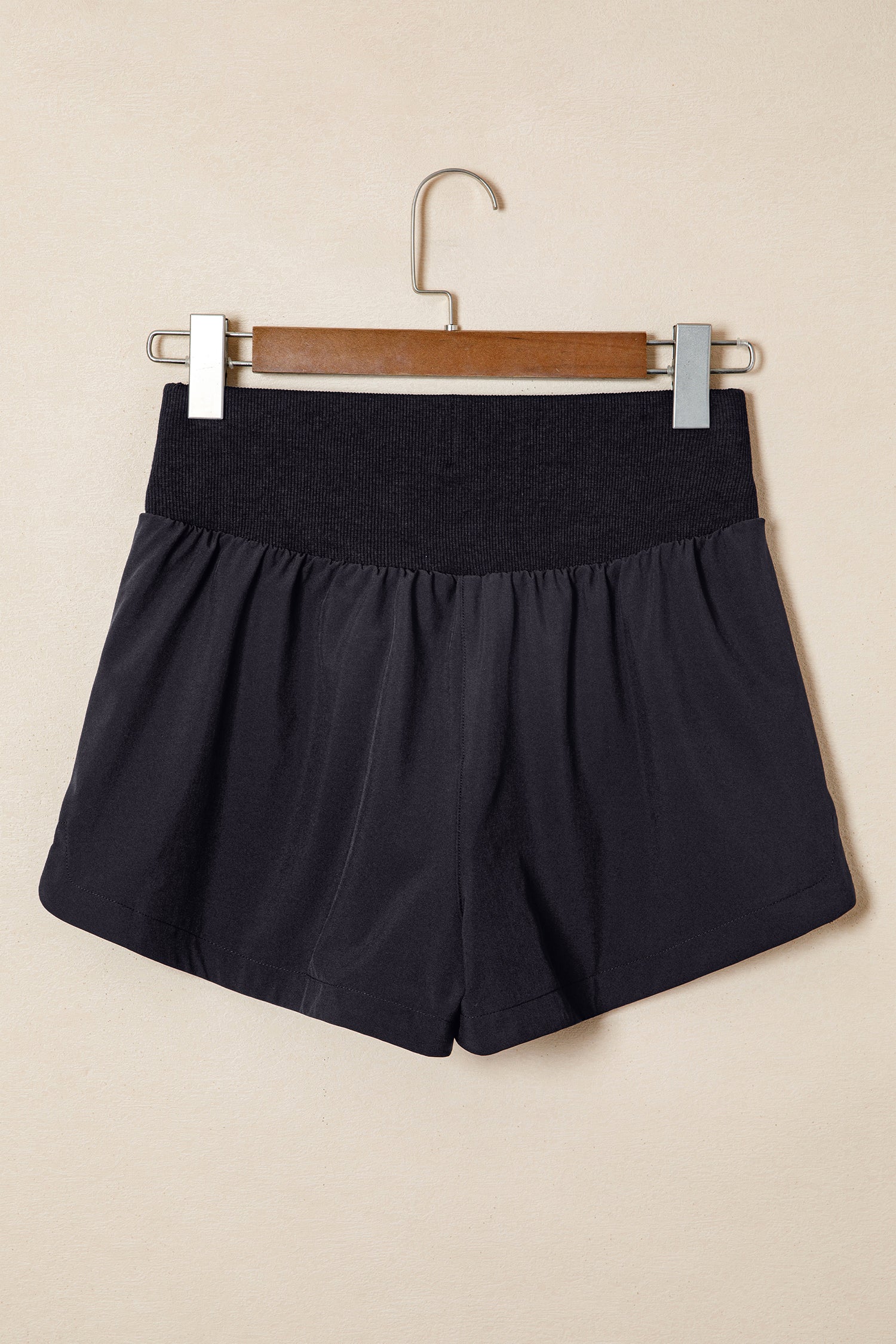 Solid Ribbed Patchwork High Waist Athletic Shorts