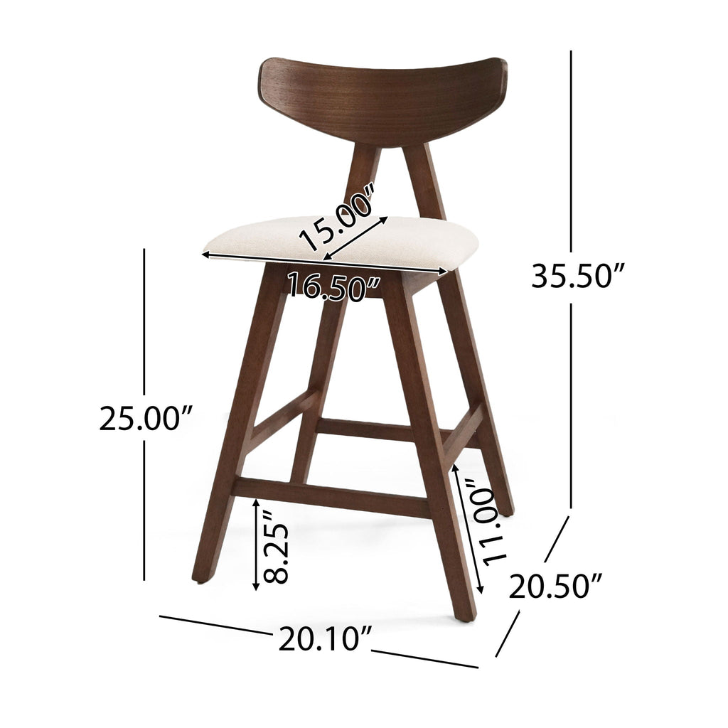 Mid Century Modern Counter Stool With V Shape Frame And Upholstered Seating