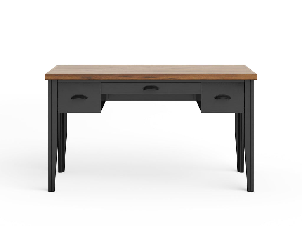 53 inch Writing Desk, No Assembly Required, Black and Whiskey Finish