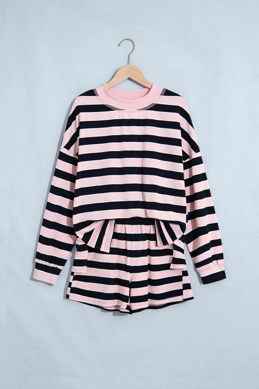 Stripe Oversized Long Sleeve Top & Shorts Set