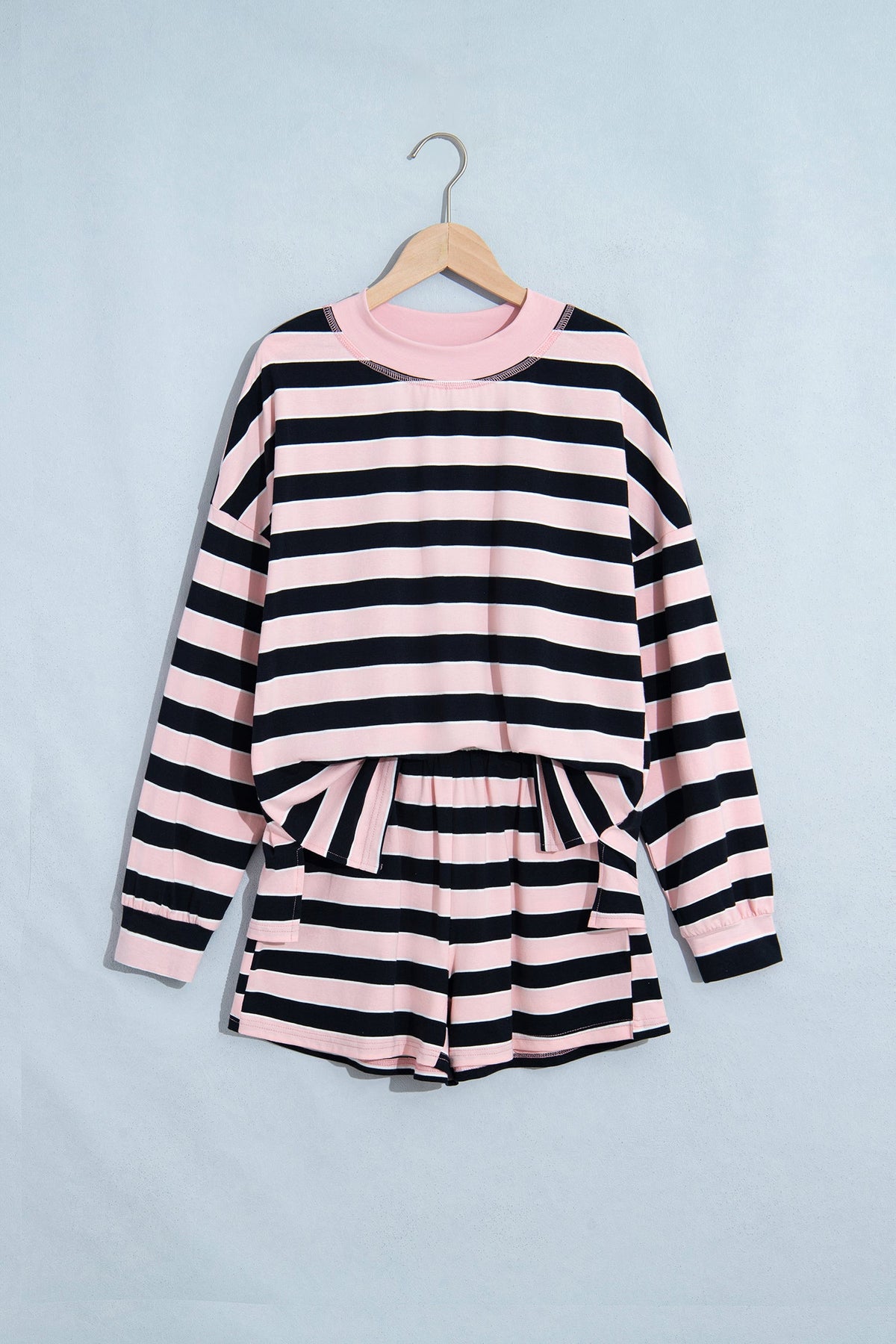 Stripe Oversized Long Sleeve Top & Shorts Set